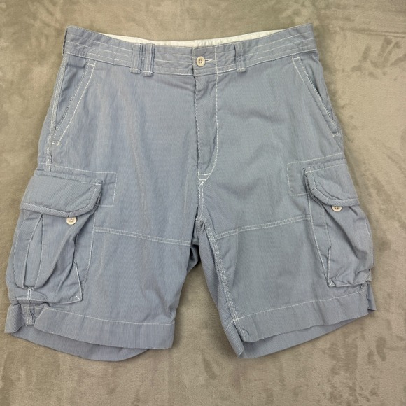 Polo Ralph Lauren Cargo Shorts Mens 38 Blue Seersucker Stripe Classic Chino - Picture 2 of 13